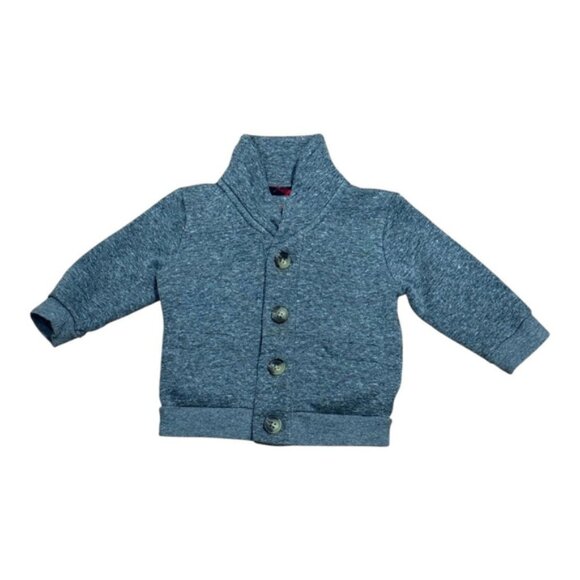 Joe Fresh Baby Cardigan 6-12M Grey Knit Button Sweater Plaid Elbow Patch Boy - Picture 1 of 7